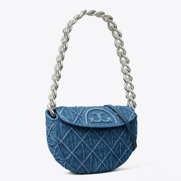 Tory Burch Handbags - ❌️SOLD SOLD❌️Tory Burch MINI FLEMING SOFT DENIM CRESCENT BAG NWT